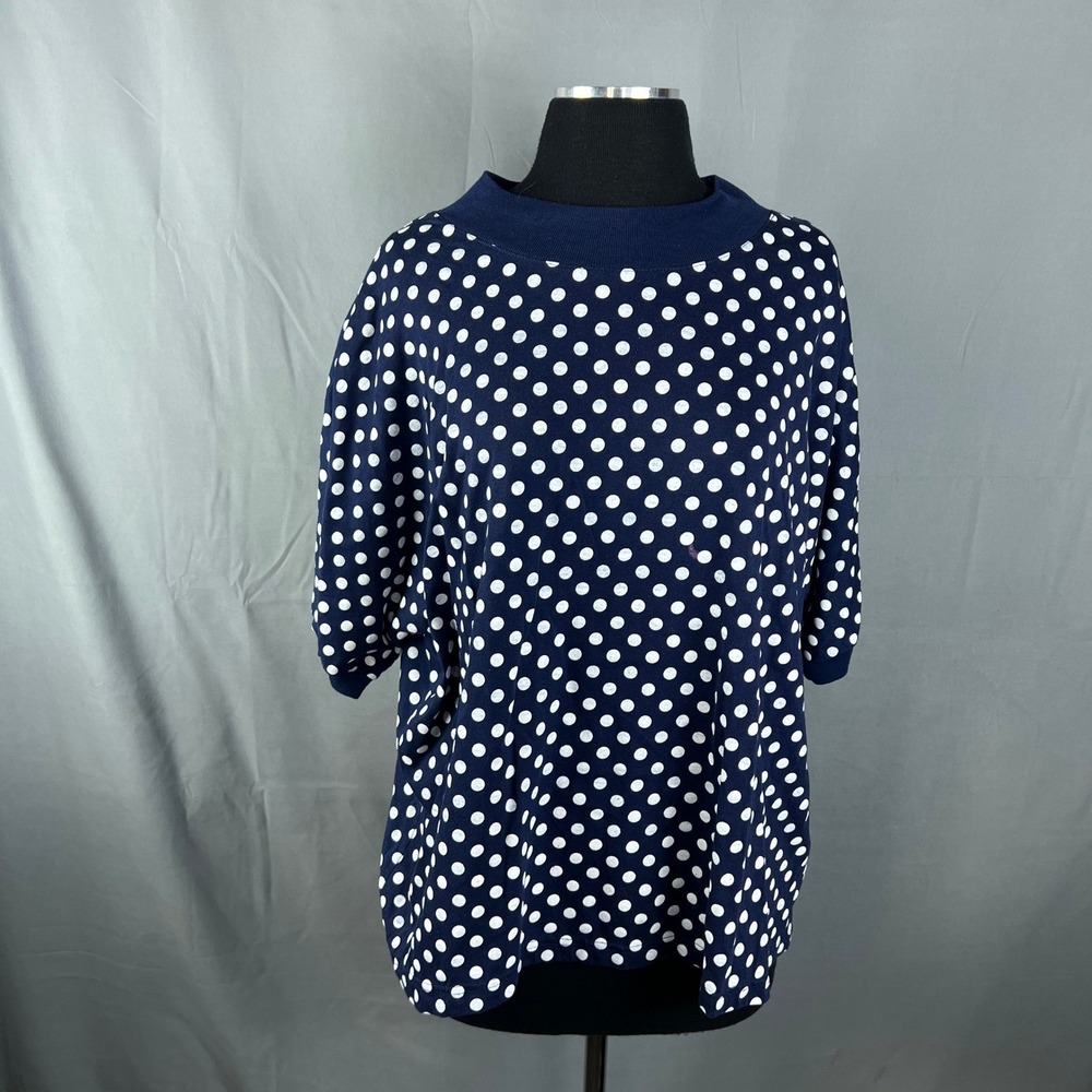 Original Venezia Top Womens 22/24 Blue White Polka Dot Dolman Sleeve High Neck